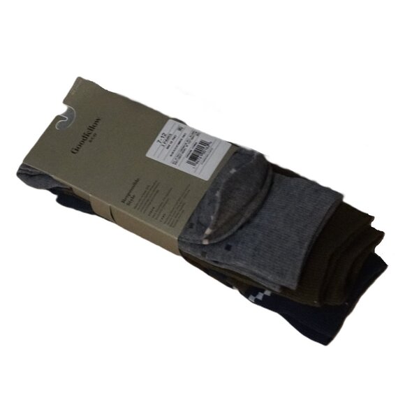Goodfellow Crew Socks 3 Pair Gray, Navy and Olive Green Patterned Men’s 7-12 - Picture 2 of 3